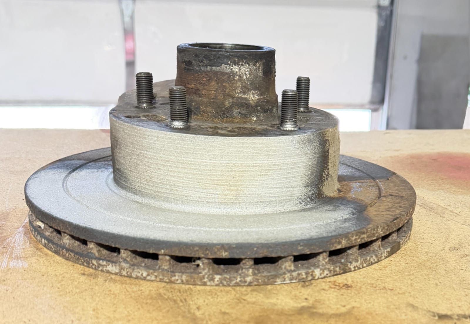 Brake rotor hub after laser cleaning with original machined surface restored