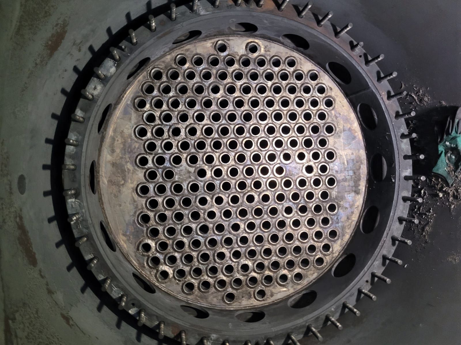 Clean tube sheet after laser cleaning ready for inspection